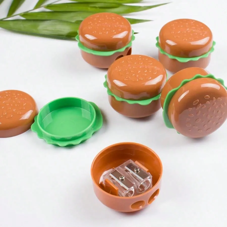 1pc - Simulated Hamburger Shaped Pencil Sharpener, Double Hole Cartoon Pencil Cutter, Elementary School Student Gift And Prize