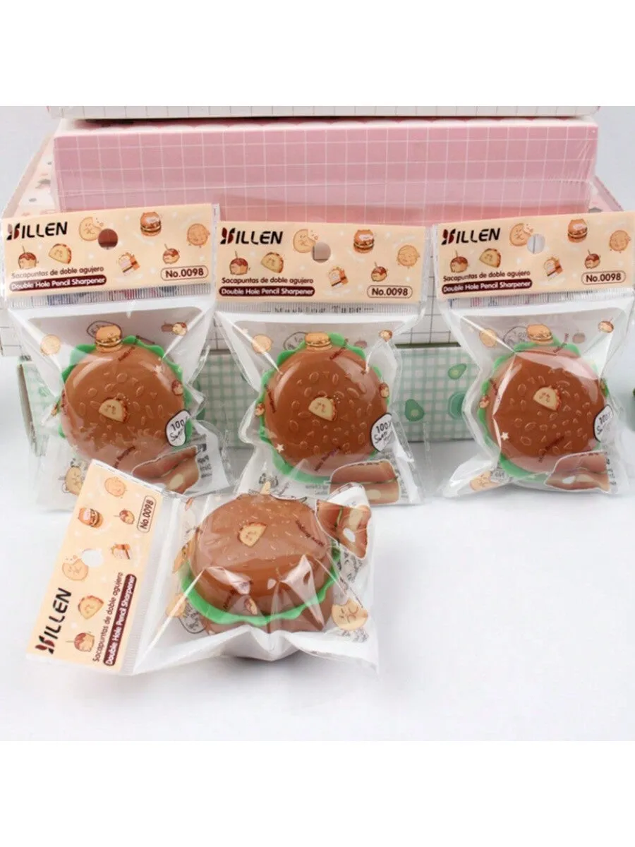 1pc - Simulated Hamburger Shaped Pencil Sharpener, Double Hole Cartoon Pencil Cutter, Elementary School Student Gift And Prize