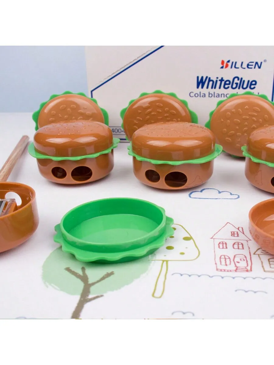 1pc - Simulated Hamburger Shaped Pencil Sharpener, Double Hole Cartoon Pencil Cutter, Elementary School Student Gift And Prize