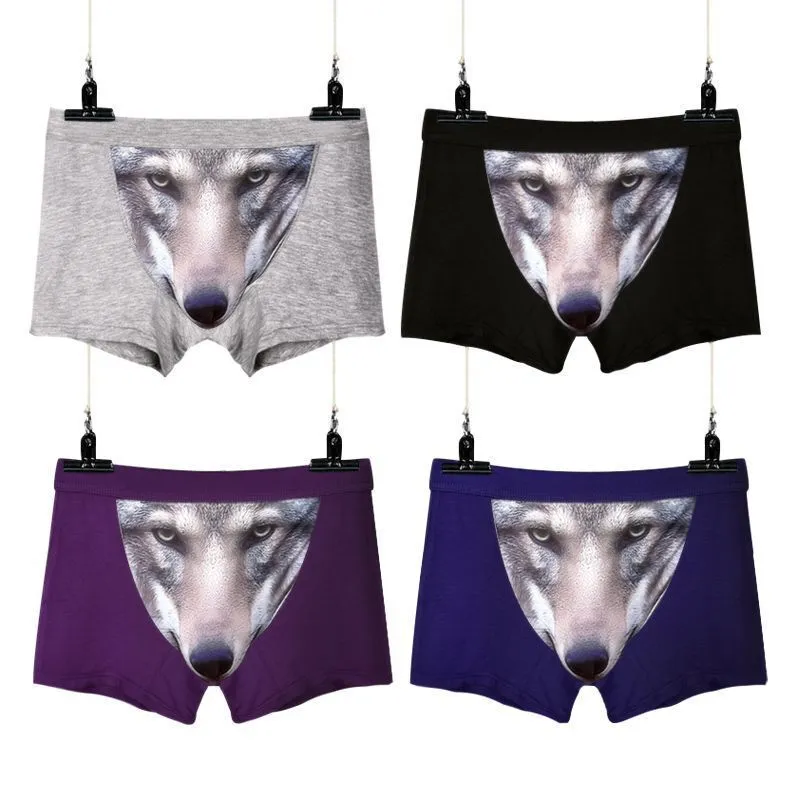 4 Pack Adult Mens 3D Wolf Eagle Boxer Briefs Animal Print Underwear Shorts Pants