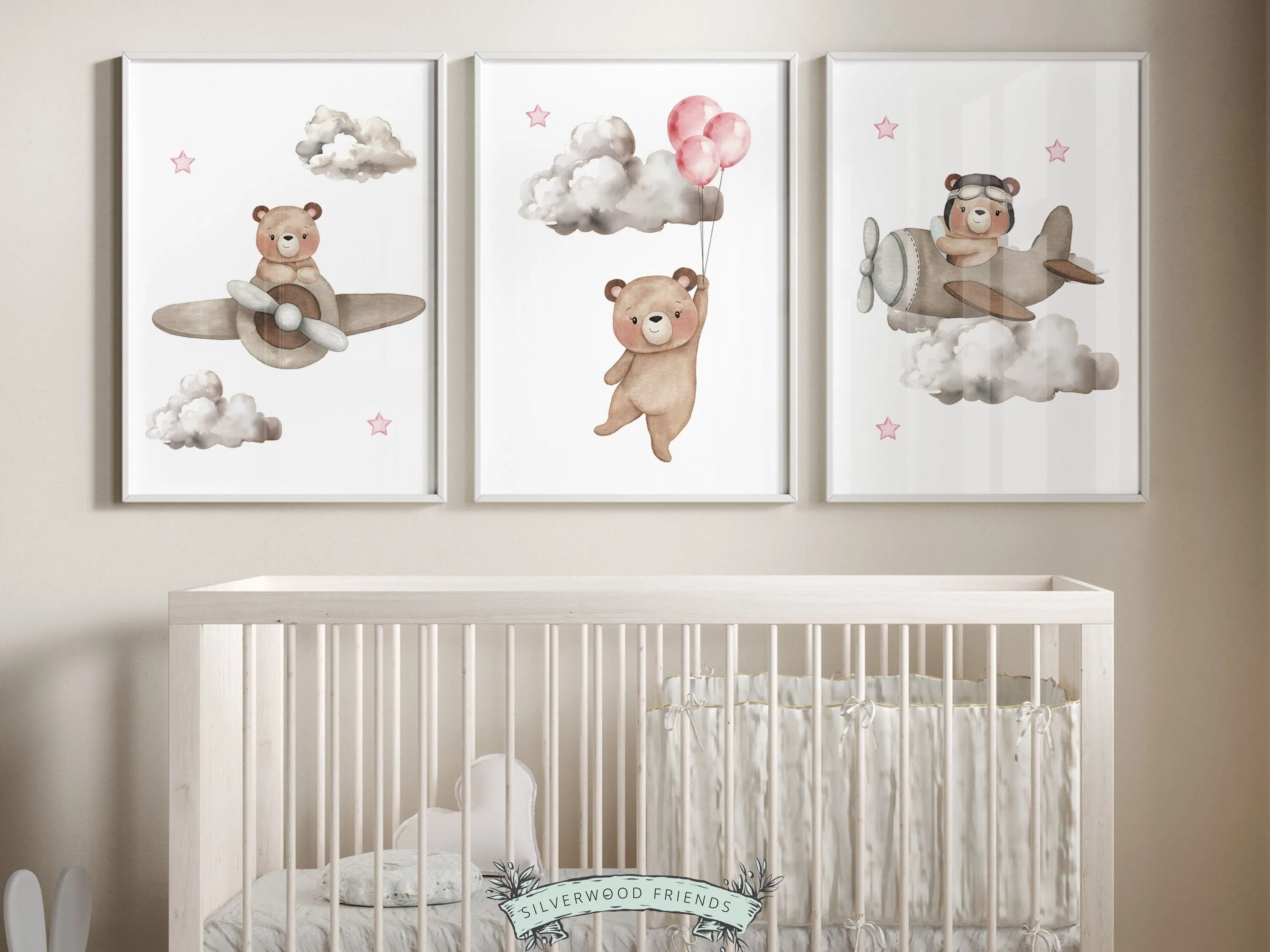 Baby Girl's Teddy Bear Nursery Prints