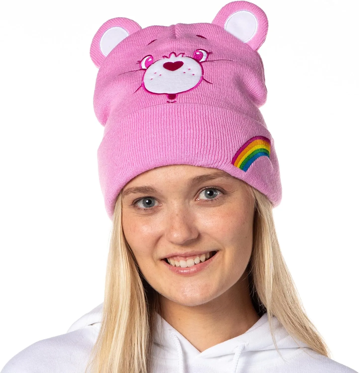 Care Bears Embroidered Face Belly Badges 3D Ears Cuff Knit Adult Beanie