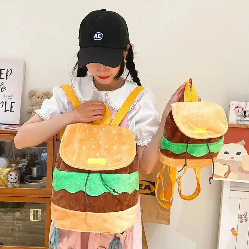 Cartoon Hamburger Schoolbag Plush Backpack Fashion Campus Steven Universe Bioworld Large Capacity Burger Plush Bag For Girl Gift