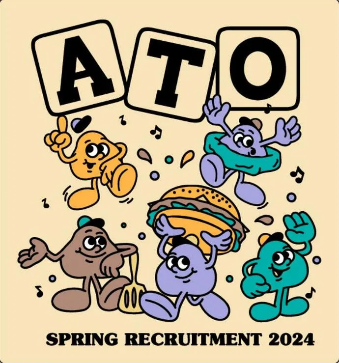 Cartoon Playful Mascots with Hamburger Letter Blocks Spring Recruitment Shirt