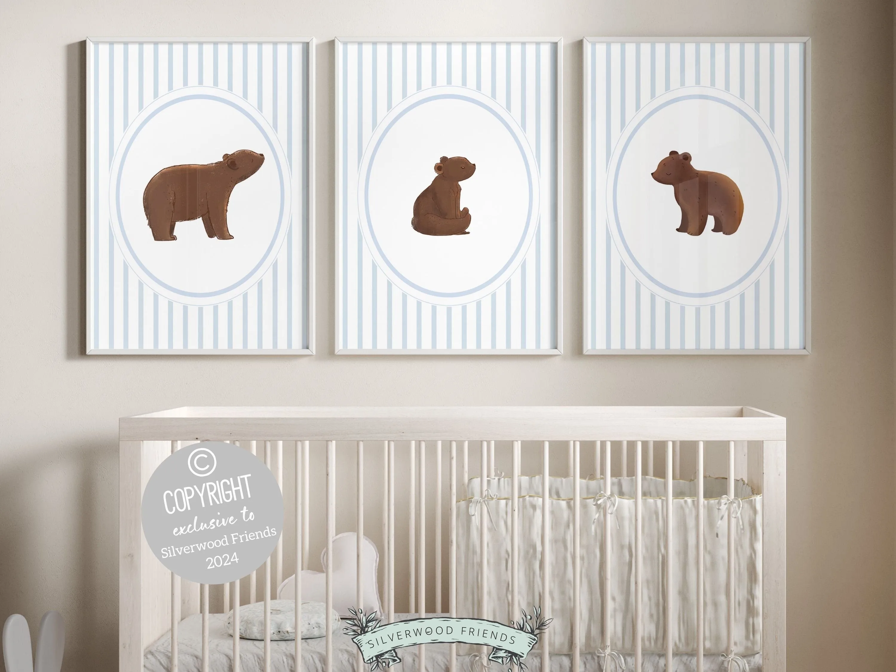 Chinoiserie Bear Nursery Prints - Set of 3
