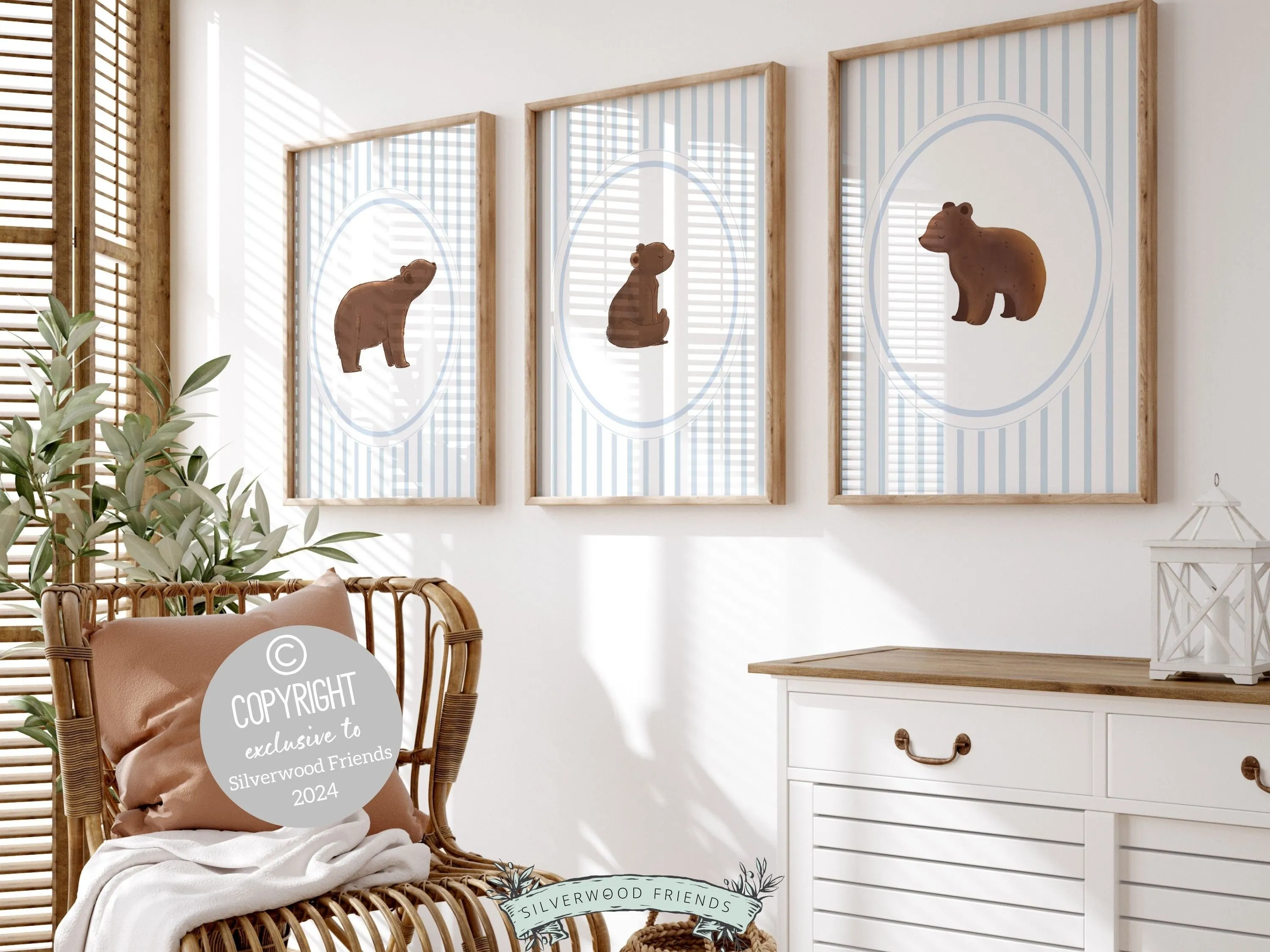 Chinoiserie Bear Nursery Prints - Set of 3