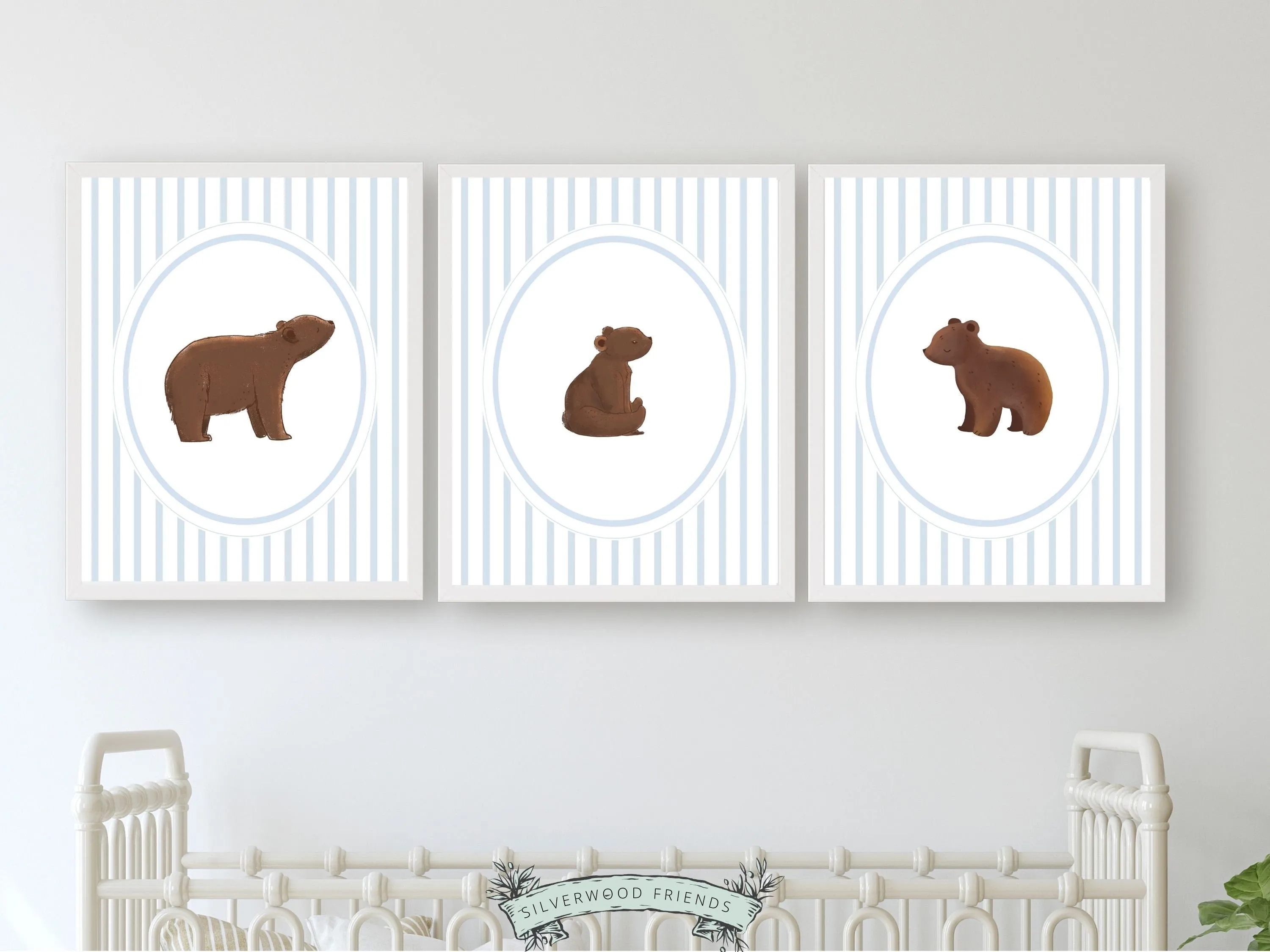Chinoiserie Bear Nursery Prints - Set of 3