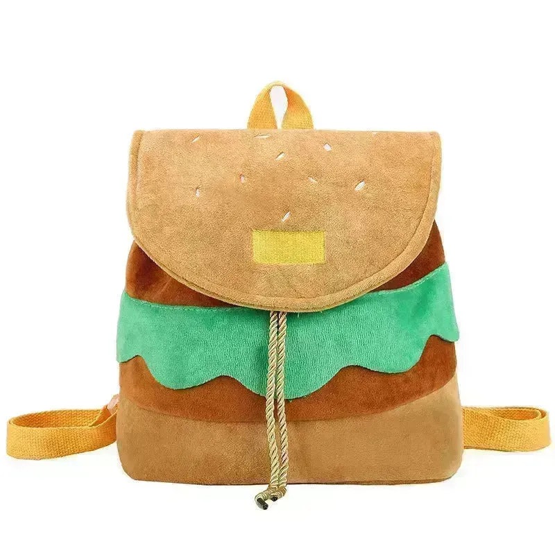 Cute Hamburger Plush Backpack Soft Cartoon Burger Plush Coin Purse Girls Kindergarten School Bookbag Children Kids Pack