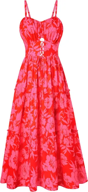 GRACE KARIN Women's Summer Floral Dress 2025 Spaghetti Strap Smocked Tiered Casual Boho Maxi Long Sundress with Pockets