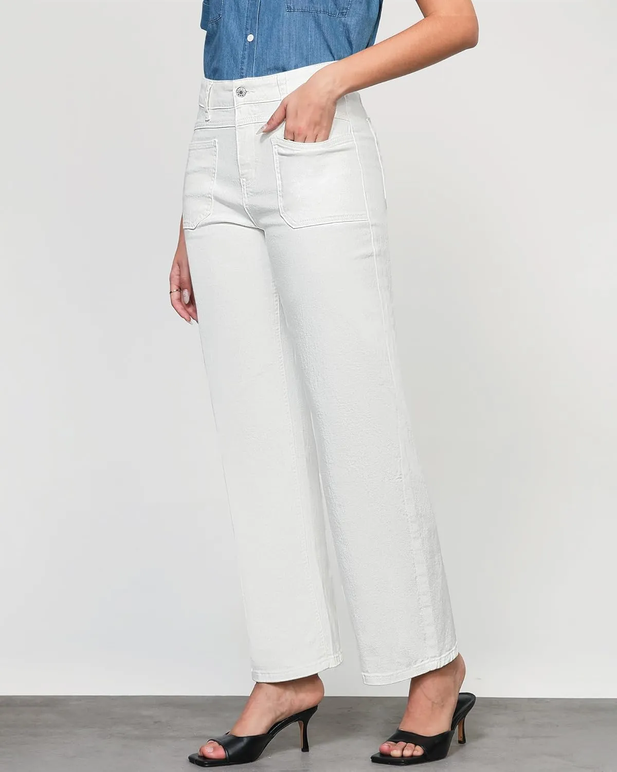 GRAPENT Wide Leg Jeans for Women Trendy High Waisted Loose Straight Leg Stretchy Retro Denim Pants with Pouch Pockets