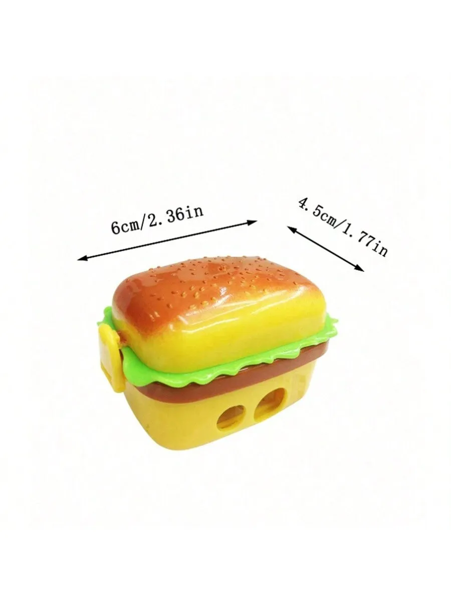 Hamburger Shaped Manual Pencil Sharpener, Double Hole Cartoon Sharpeners For School Students, Gift Or Award