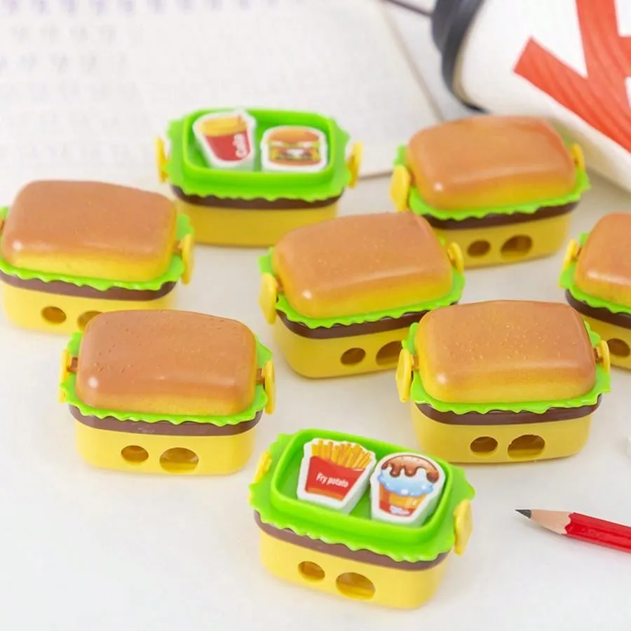 Hamburger Shaped Manual Pencil Sharpener, Double Hole Cartoon Sharpeners For School Students, Gift Or Award