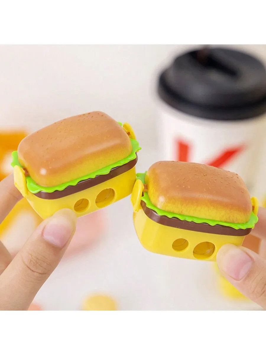 Hamburger Shaped Manual Pencil Sharpener, Double Hole Cartoon Sharpeners For School Students, Gift Or Award
