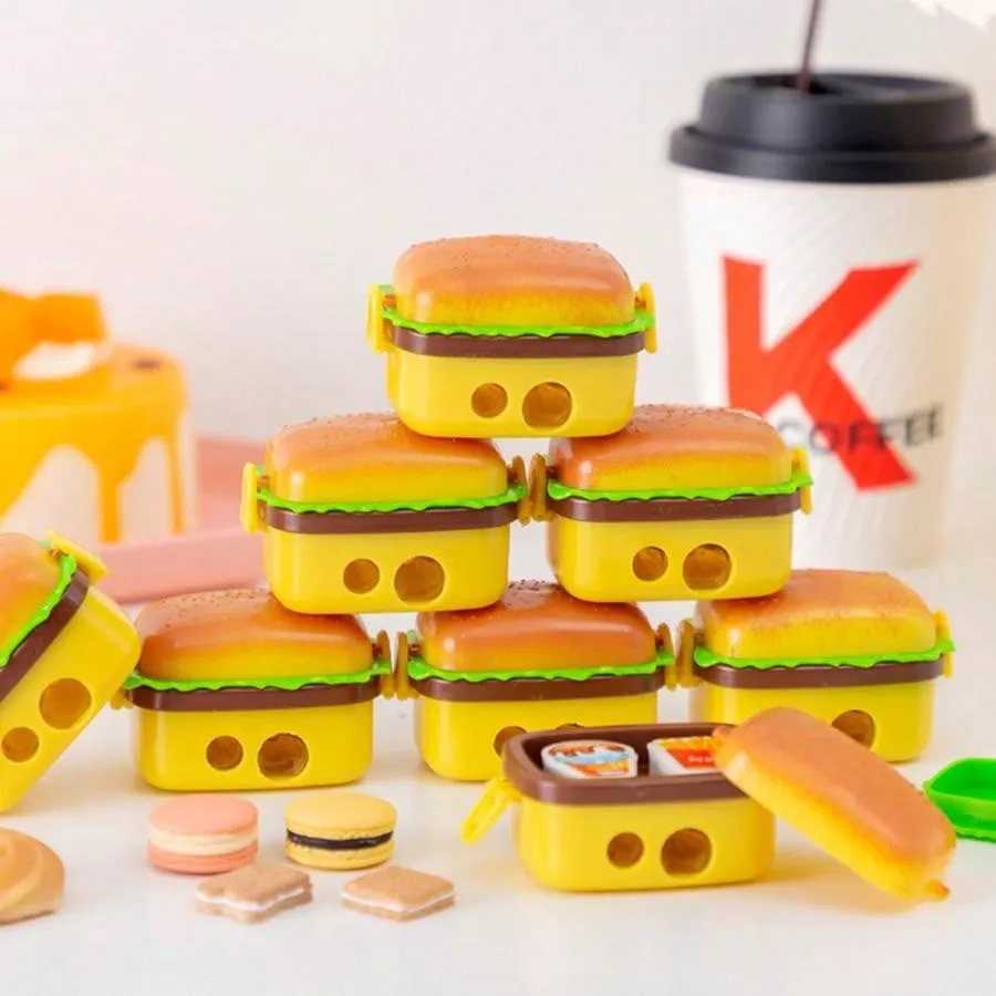 Hamburger Shaped Manual Pencil Sharpener, Double Hole Cartoon Sharpeners For School Students, Gift Or Award