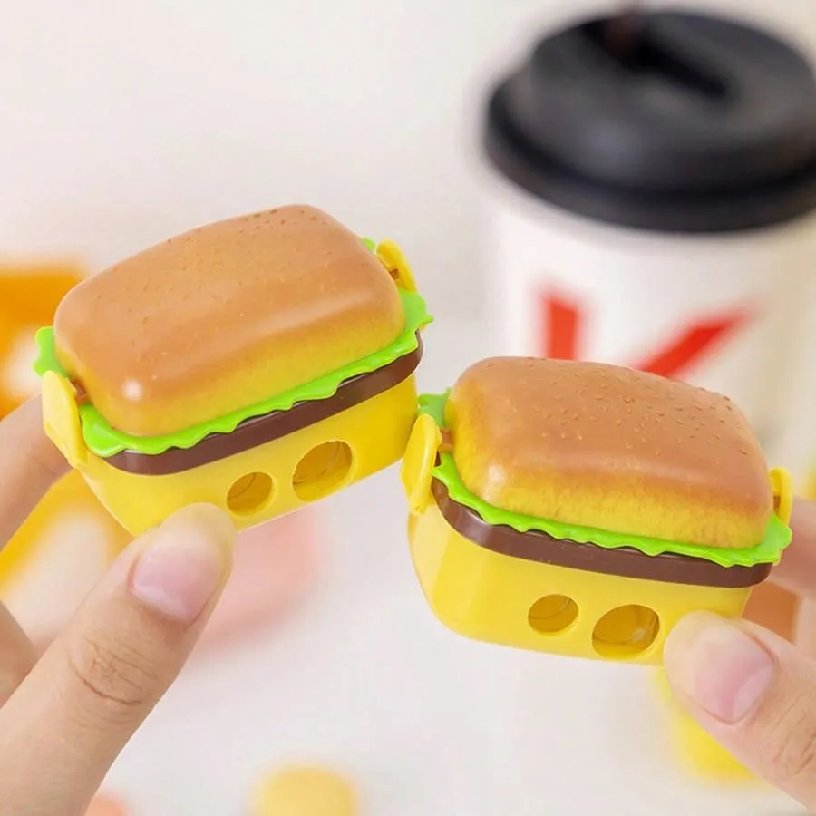 Hamburger Shaped Manual Pencil Sharpener, Double Hole Cartoon Sharpeners For School Students, Gift Or Award