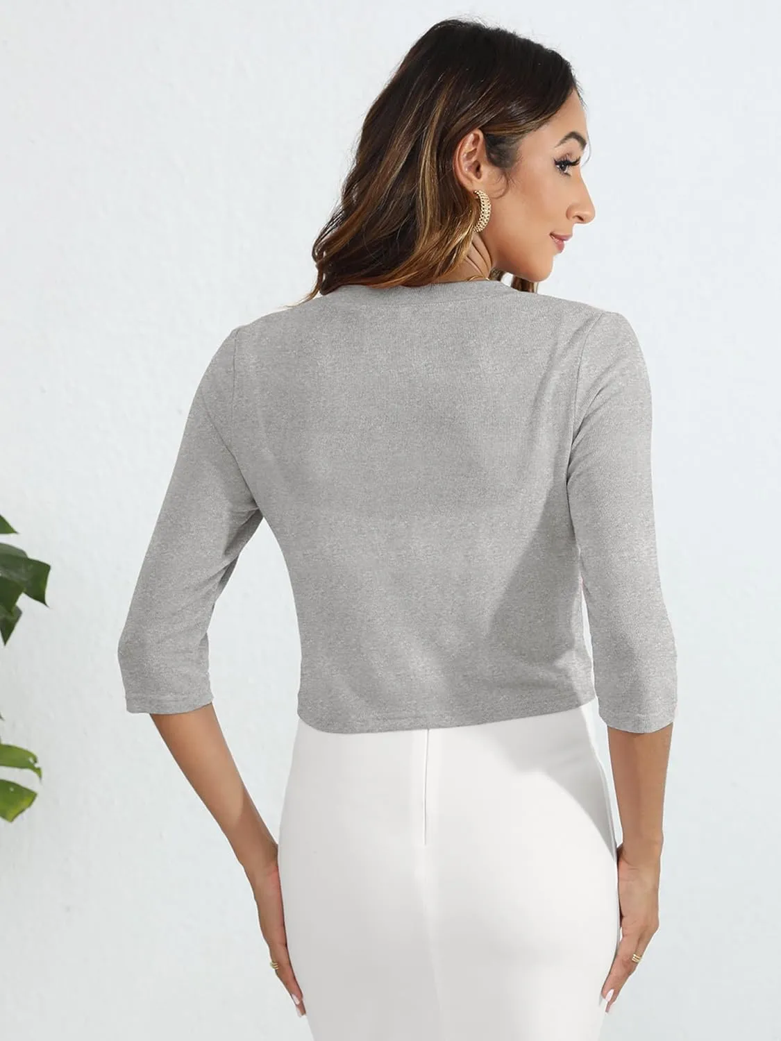Heymoments Women's Thin Shrugs 3/4 Sleeve Lightweight Cropped Tops Open Front Cardigan for Dress