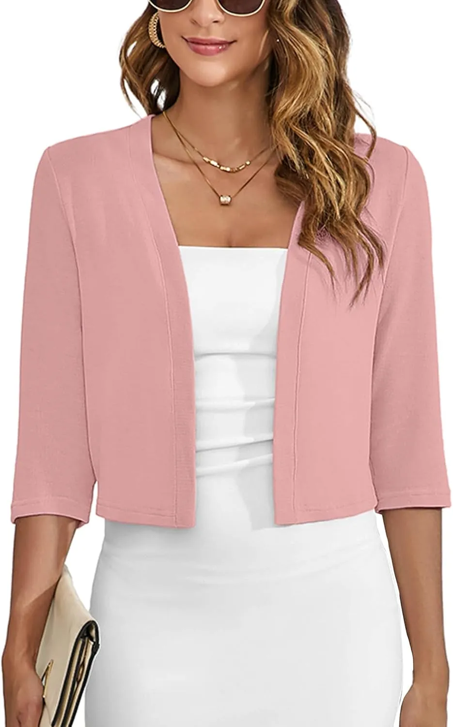 Heymoments Women's Thin Shrugs 3/4 Sleeve Lightweight Cropped Tops Open Front Cardigan for Dress