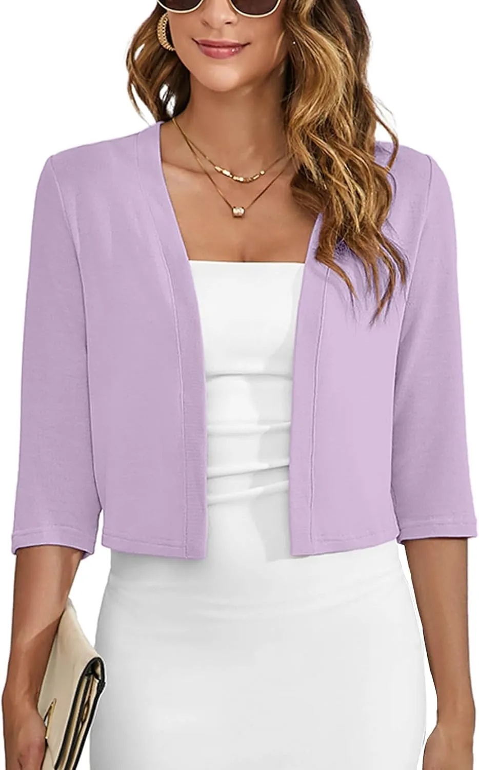 Heymoments Women's Thin Shrugs 3/4 Sleeve Lightweight Cropped Tops Open Front Cardigan for Dress