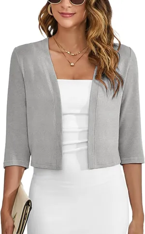 Heymoments Women's Thin Shrugs 3/4 Sleeve Lightweight Cropped Tops Open Front Cardigan for Dress