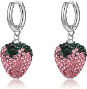 HEYU Strawberry & Cherry Earrings for Women - Cute Cartoon Fun Fruit Drop 3D Red Jewelry Gift Set with Gift Box - Unique Dainty Theme Charm Earrings for Lover, Daughter, Niece