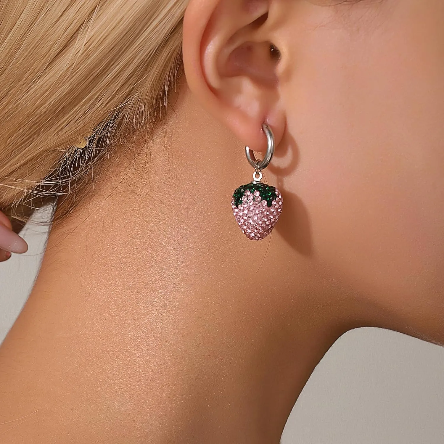 HEYU Strawberry & Cherry Earrings for Women - Cute Cartoon Fun Fruit Drop 3D Red Jewelry Gift Set with Gift Box - Unique Dainty Theme Charm Earrings for Lover, Daughter, Niece