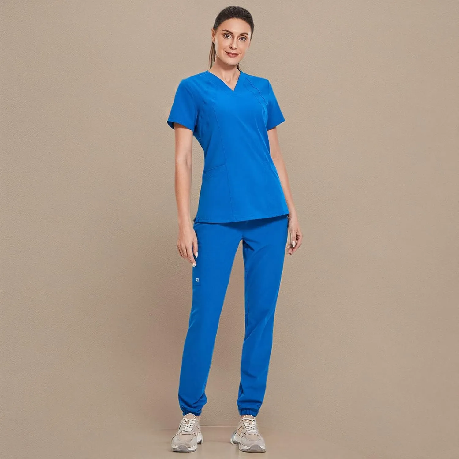High Waisted Jogger Scrub Pants for Women with 5 Pockets Drawstring Medical Work Pants Breathable