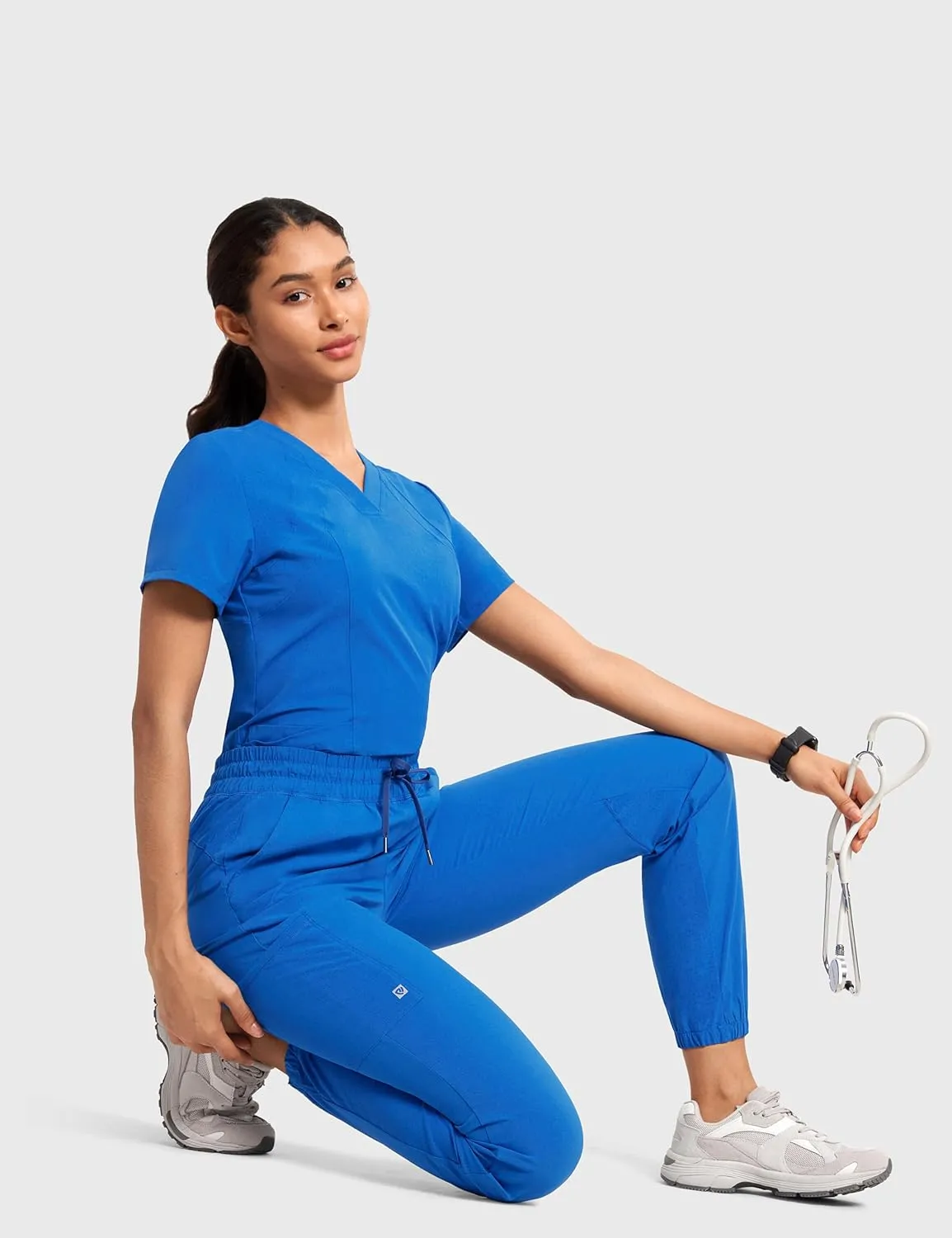 High Waisted Jogger Scrub Pants for Women with 5 Pockets Drawstring Medical Work Pants Breathable