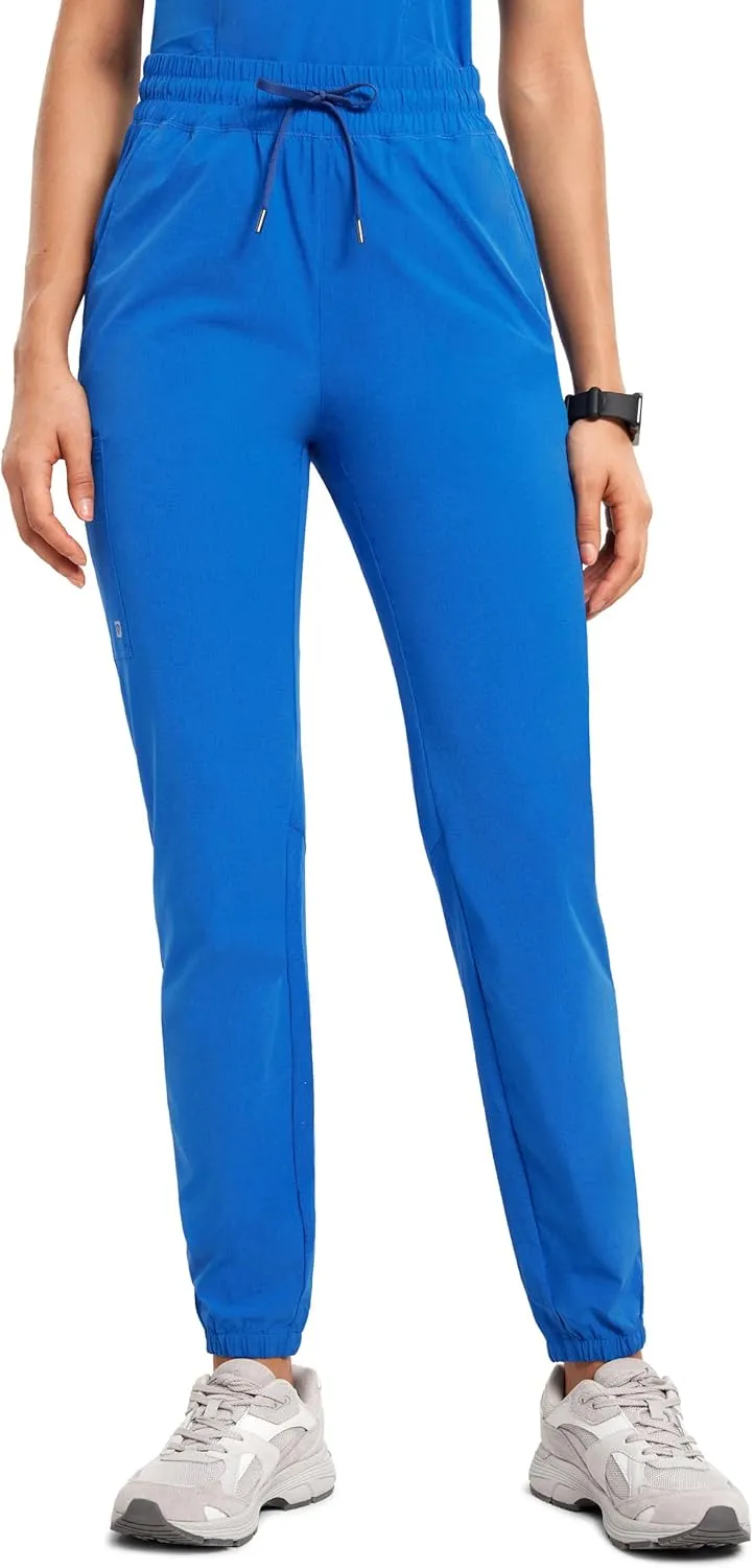 High Waisted Jogger Scrub Pants for Women with 5 Pockets Drawstring Medical Work Pants Breathable