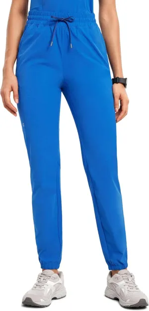 High Waisted Jogger Scrub Pants for Women with 5 Pockets Drawstring Medical Work Pants Breathable
