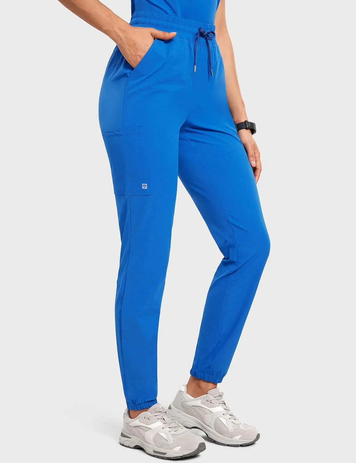 High Waisted Jogger Scrub Pants for Women with 5 Pockets Drawstring Medical Work Pants Breathable