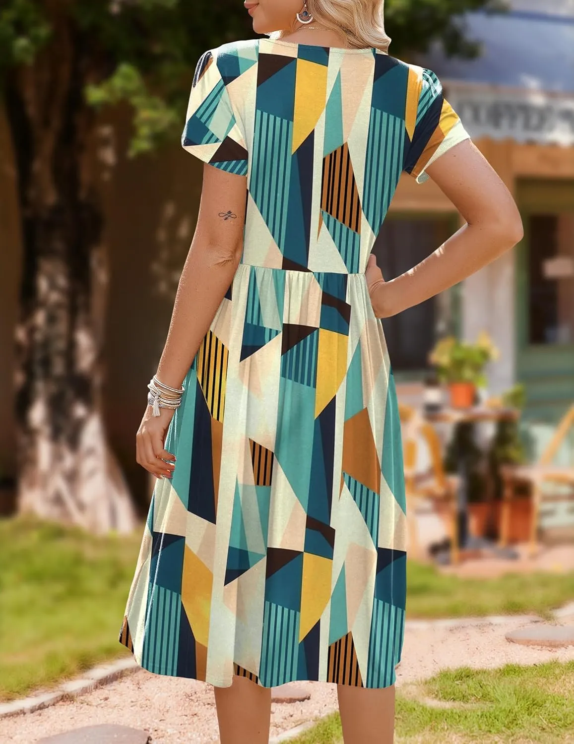 HOTOUCH Women's Summer Short Sleeve A-Line Midi Dresses Casual Floral T-Shirt Dress Flowy Beach Sundress with Pockets