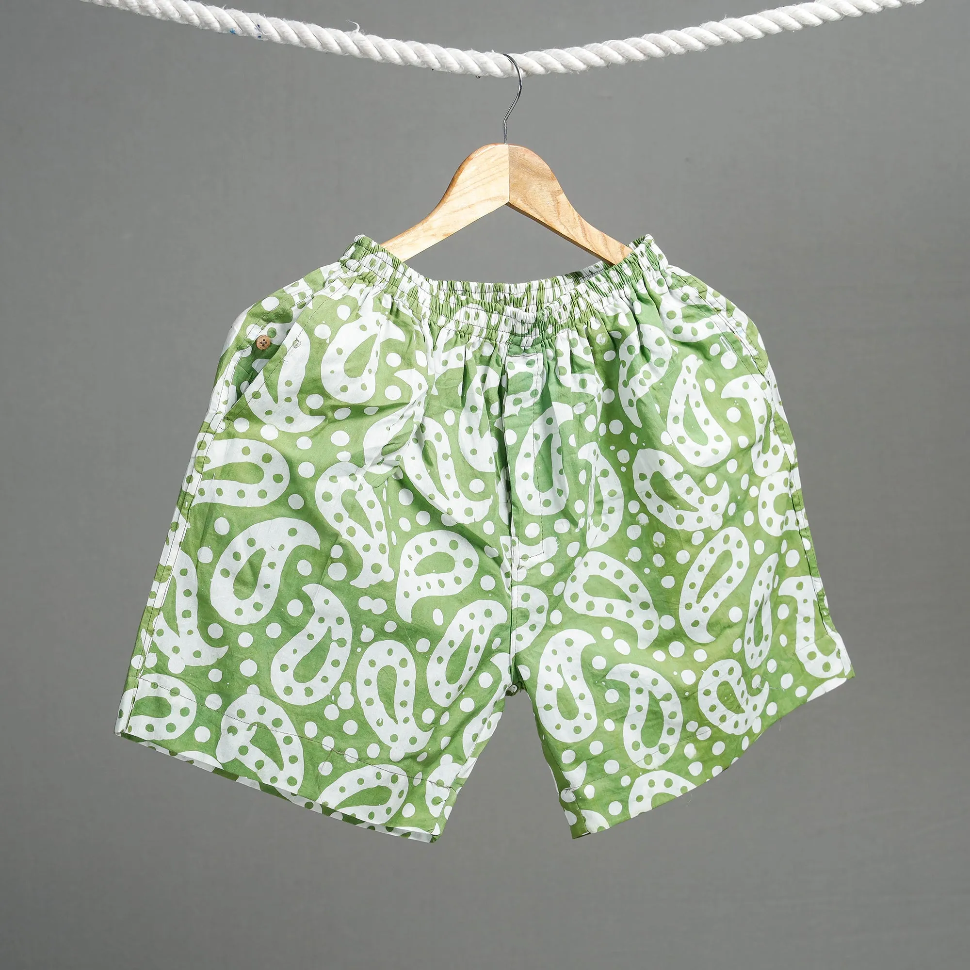 Light Green - Hand Batik Printed Cotton Unisex Boxer/Shorts