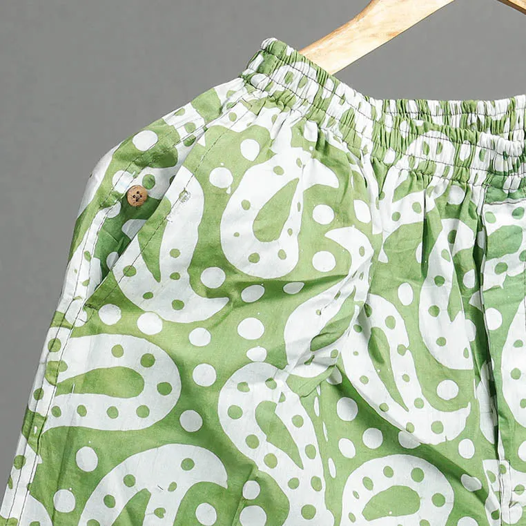 Light Green - Hand Batik Printed Cotton Unisex Boxer/Shorts