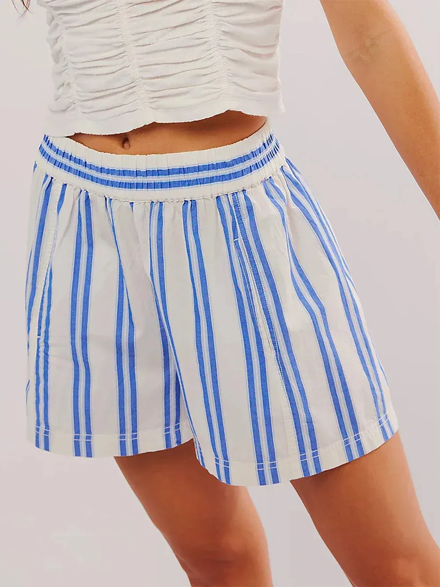 Lounge Y2k Elastic Waist Pajama Summer Pinstripe Print Boxer Striped Short