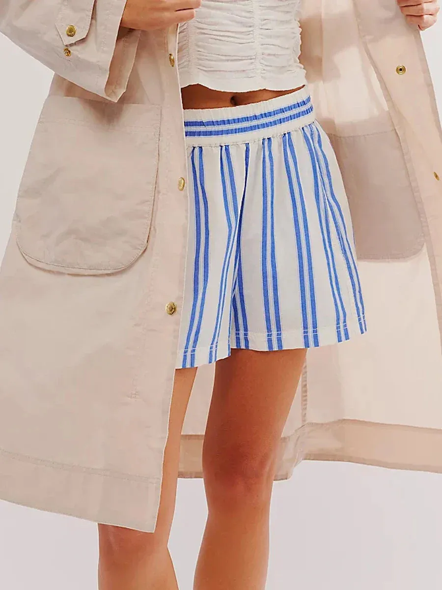 Lounge Y2k Elastic Waist Pajama Summer Pinstripe Print Boxer Striped Short