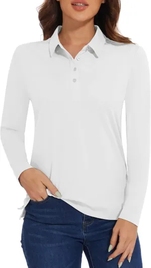 MAGCOMSEN Women's Polo Shirts Long Sleeve Golf T Shirt Quick Dry UPF 50  Sun Protection Lightweight Athletic Tennis Shirts