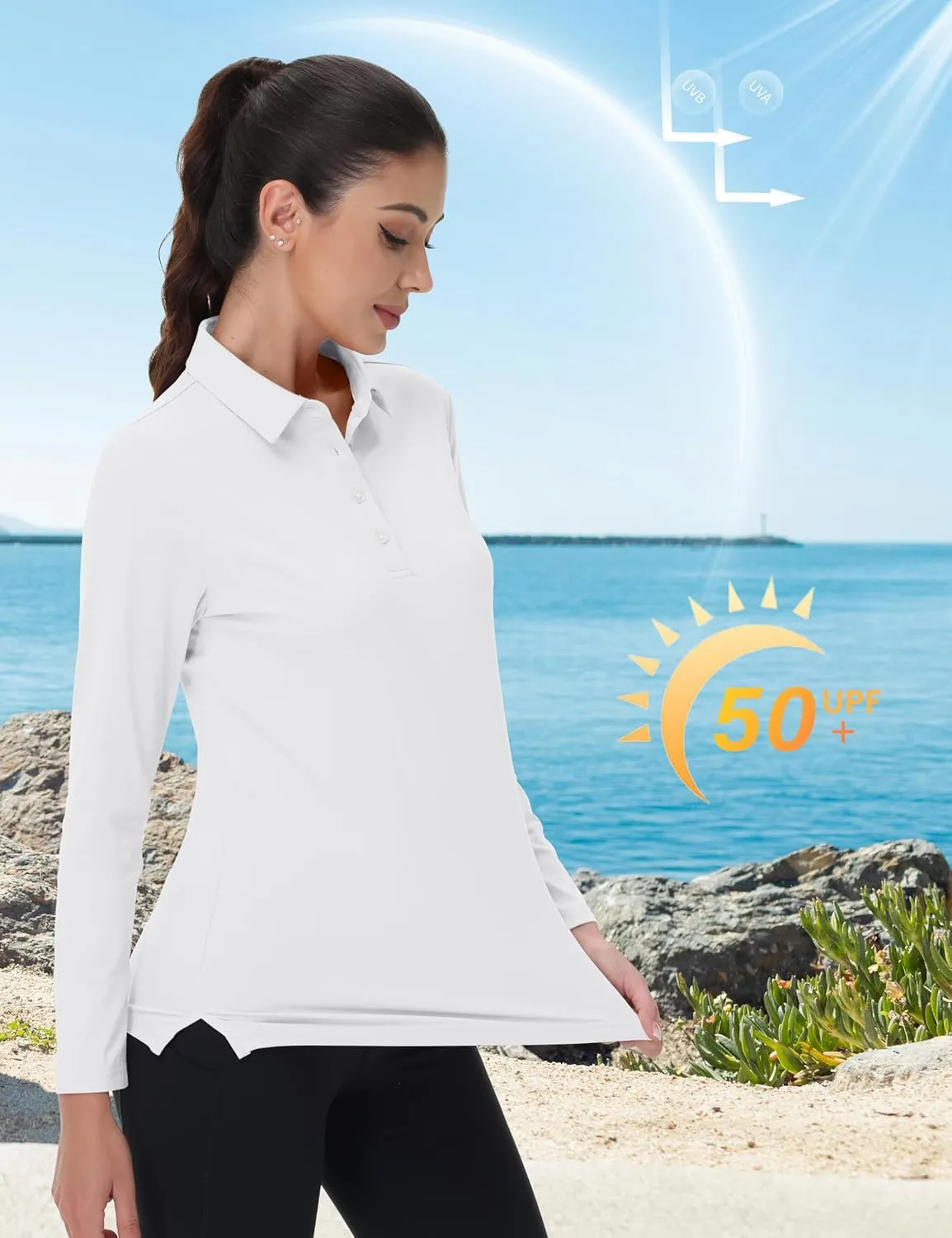 MAGCOMSEN Women's Polo Shirts Long Sleeve Golf T Shirt Quick Dry UPF 50  Sun Protection Lightweight Athletic Tennis Shirts