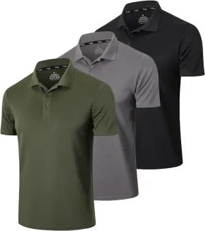 Mens 3 Pack Polo Shirt Moisture Wicking Quick Dry Performance Athletic Short Sleeve Golf Shirt