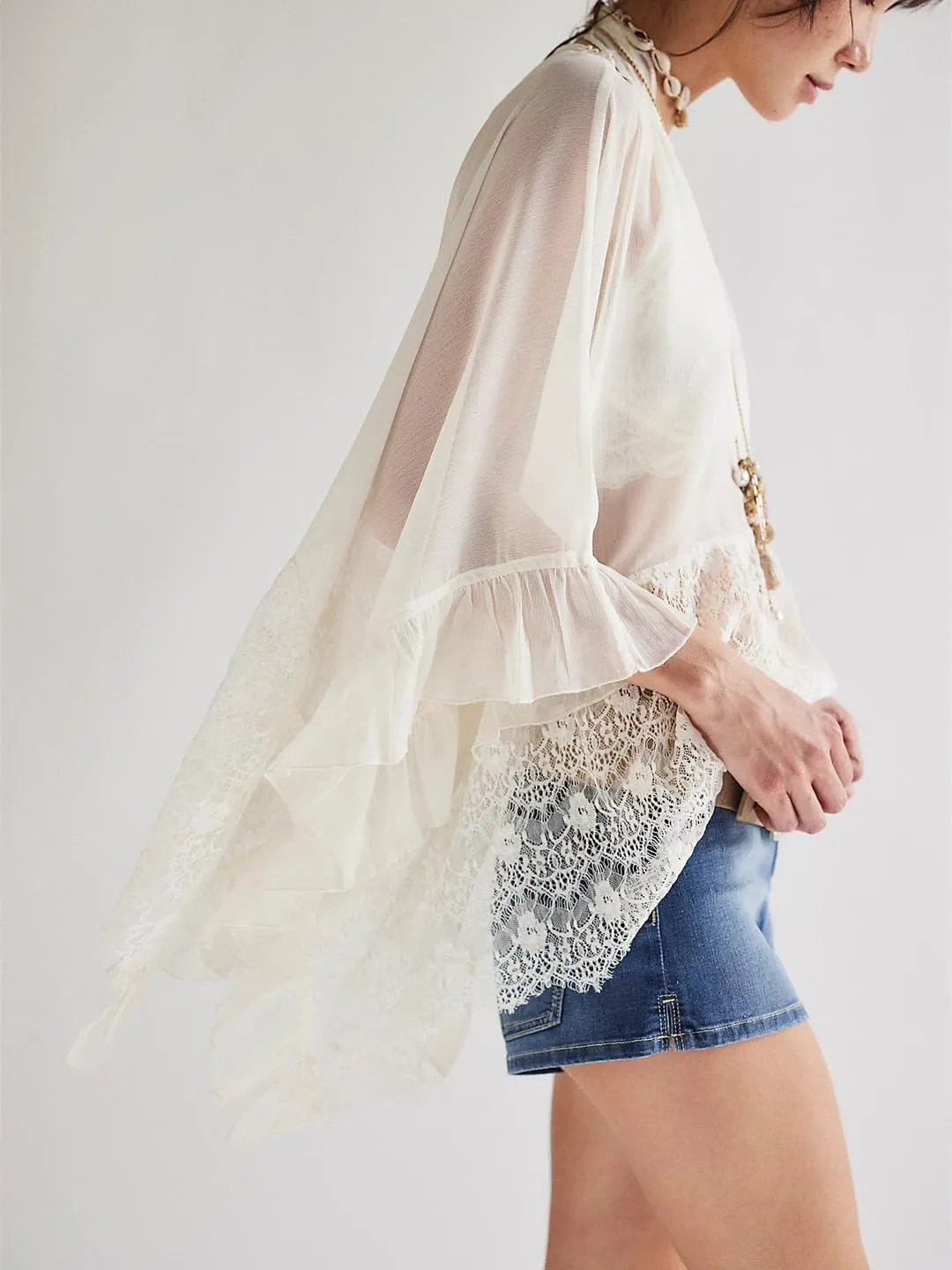 Miqil Women Tie Front Long Sleeve Top Loose Fit Solid Color Ruffle Flowy Chiffon Shirt Y2K Boho Summer Trendy Beach Blouse