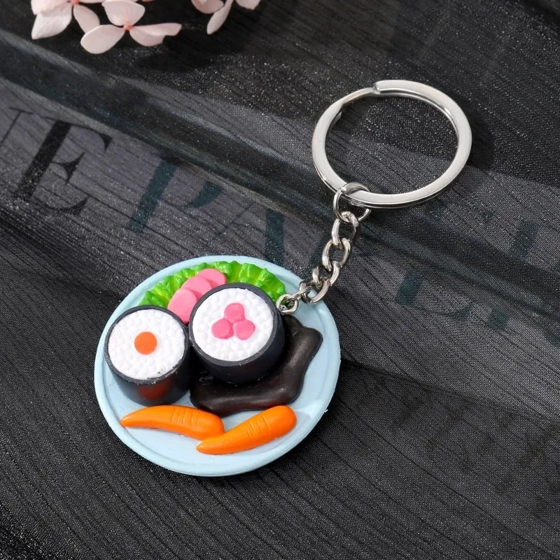 New Creative Food Hamburger Sushi Salmon Resin Keychain Bag Pendant