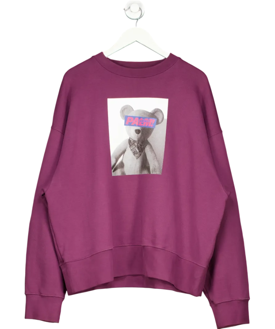 Palm Angels Purple Teddy Bear Print Sweatshirt UK M