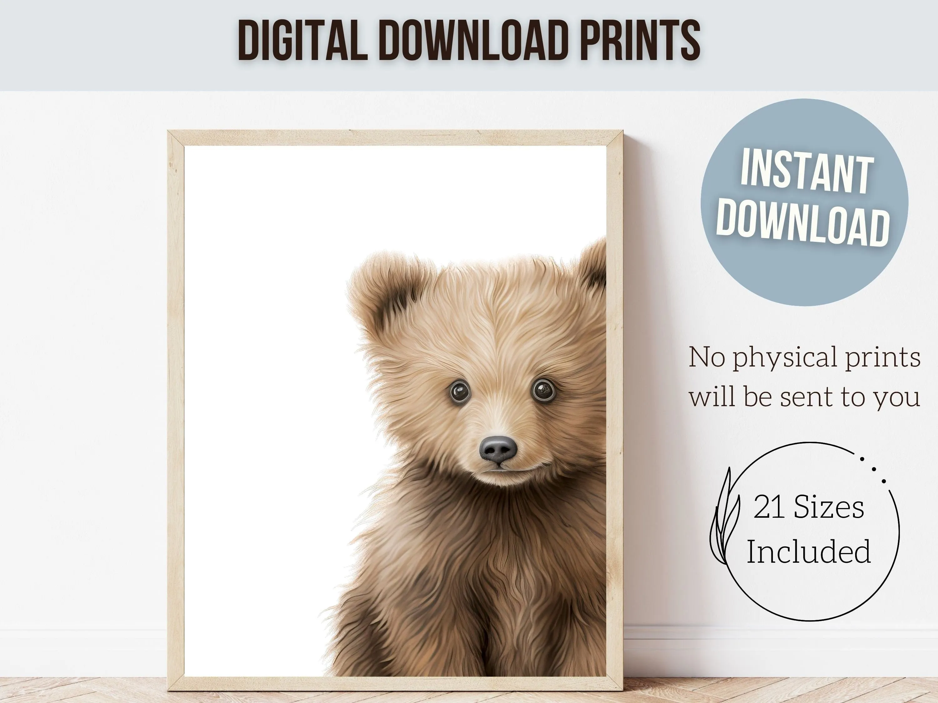 Peeking Brown Bear Nursery Print
