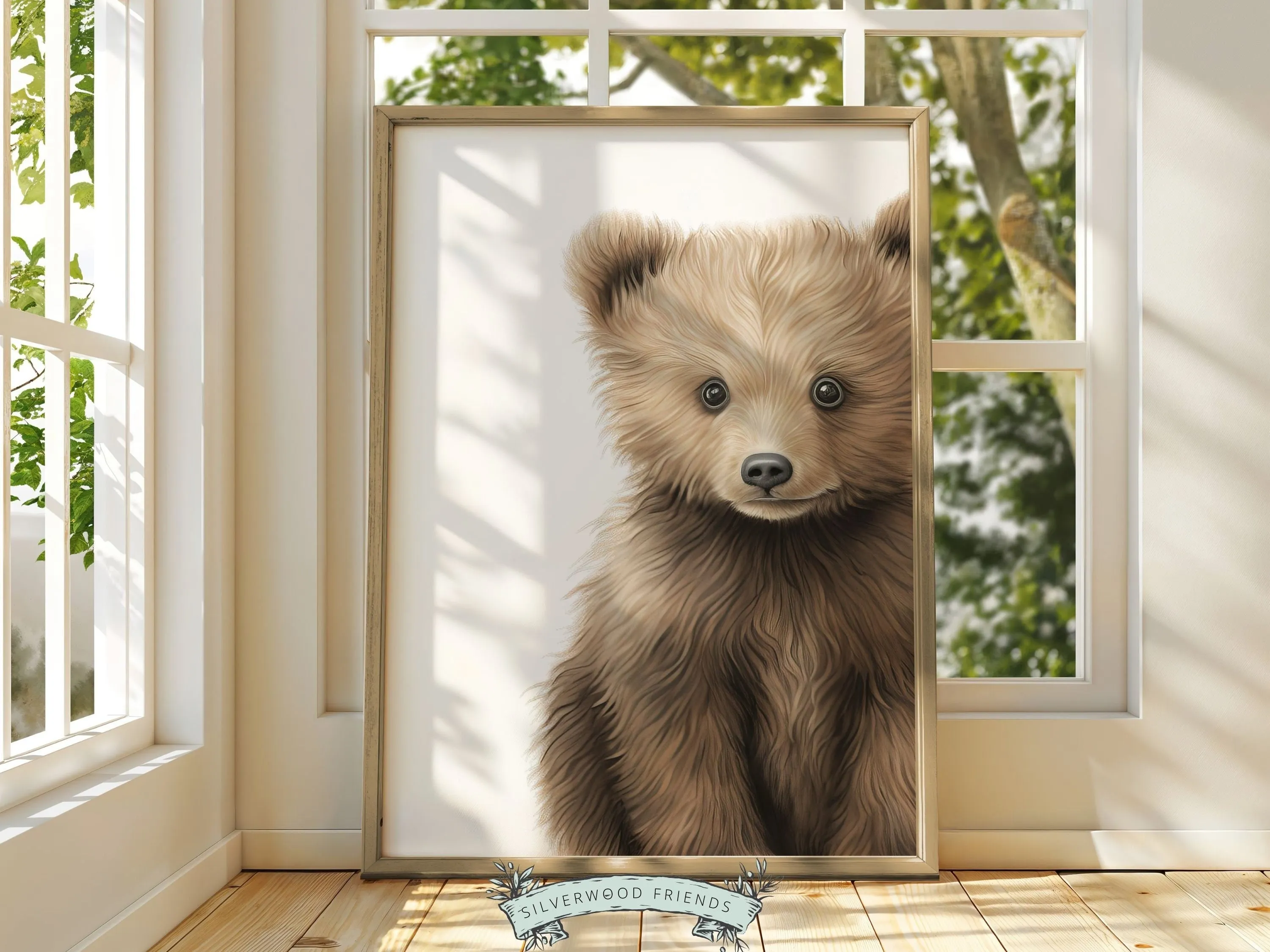 Peeking Brown Bear Nursery Print