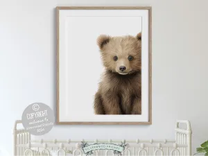 Peeking Brown Bear Nursery Print