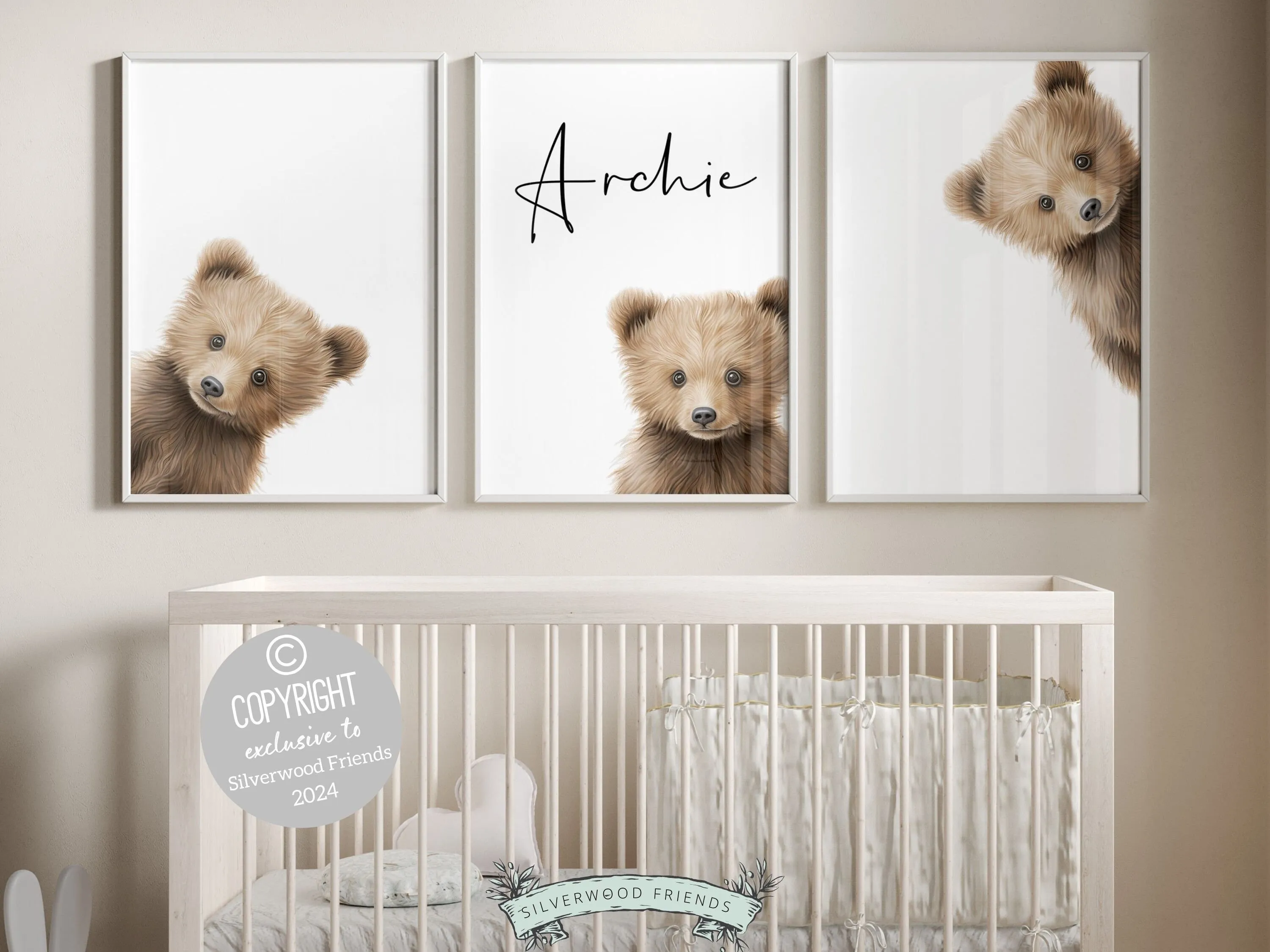 Personalised Peeking Bear Nursery Print
