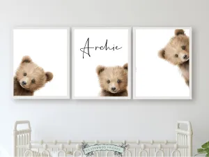 Personalised Peeking Bear Nursery Print