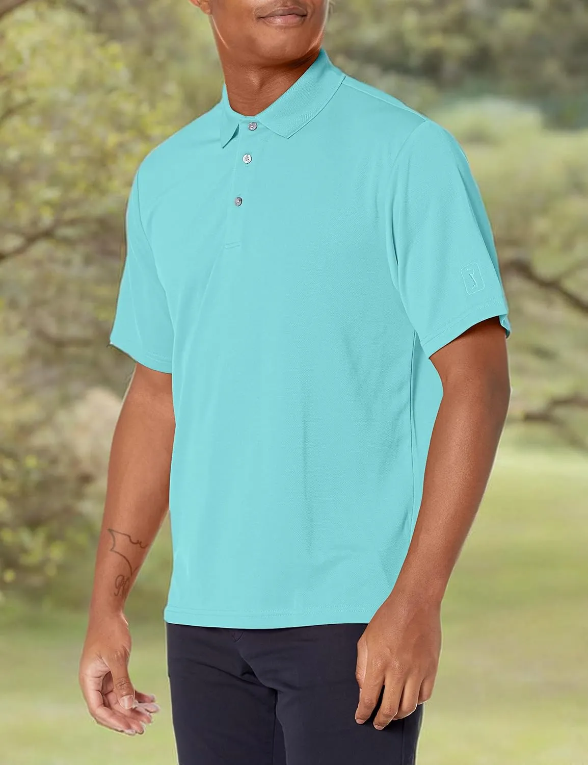 PGA TOUR Men's Short Sleeve Airflux Solid Mesh Polo Shirt