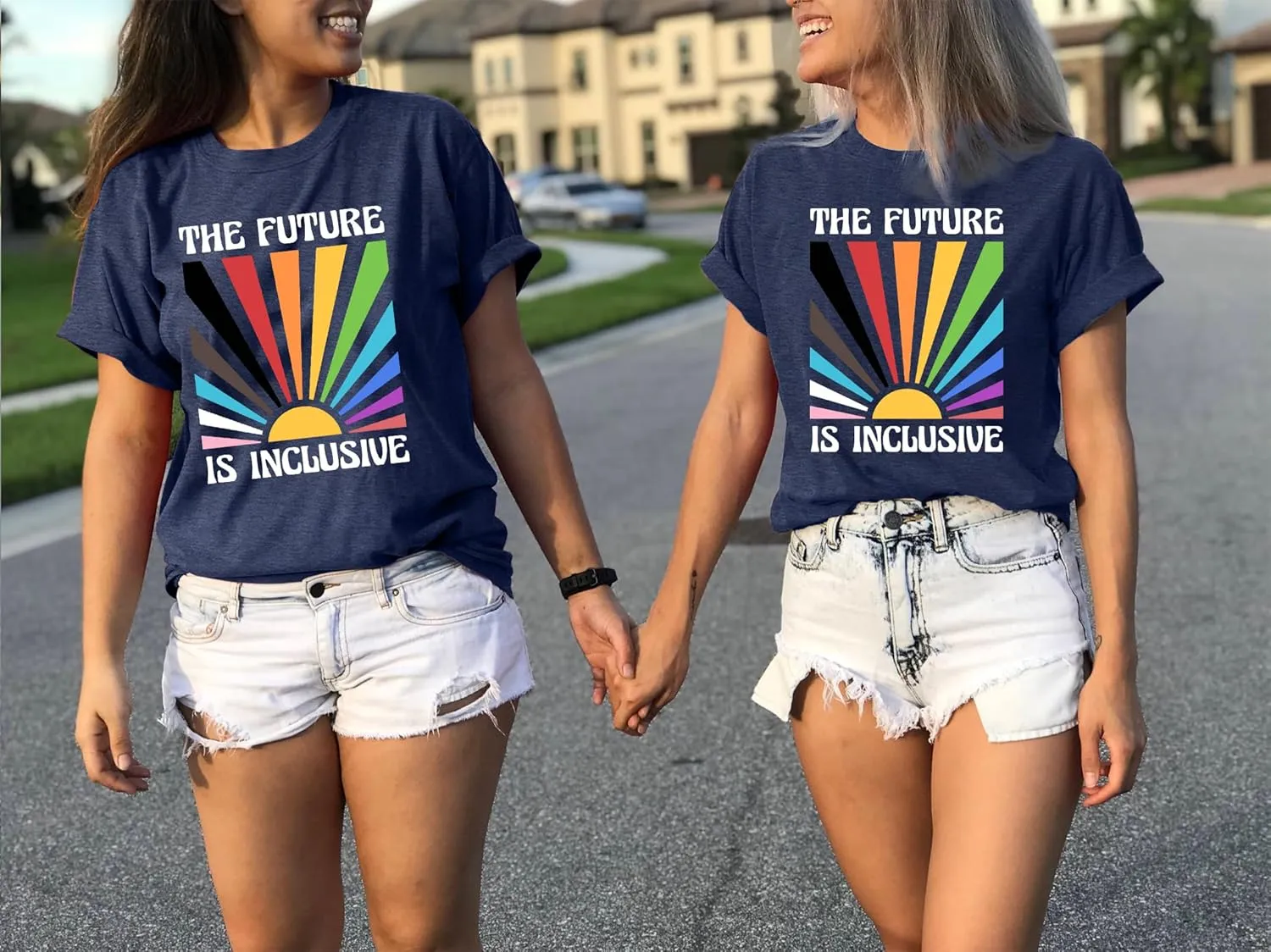 Pride Shirts for Women Rainbow Tee Shirt The Future is Inclusive Letter Print Short Sleeve LGBTQ Casual Tops