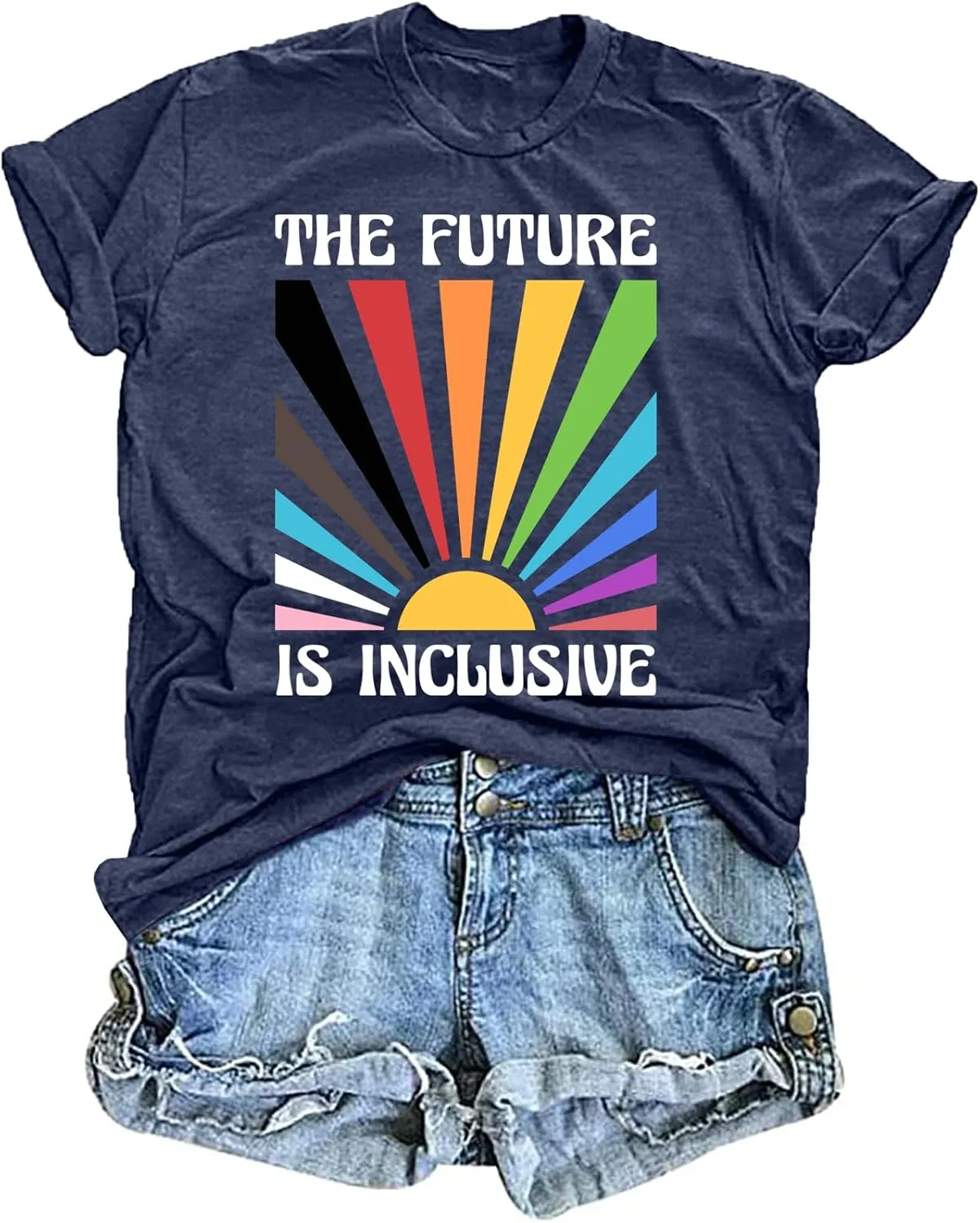 Pride Shirts for Women Rainbow Tee Shirt The Future is Inclusive Letter Print Short Sleeve LGBTQ Casual Tops