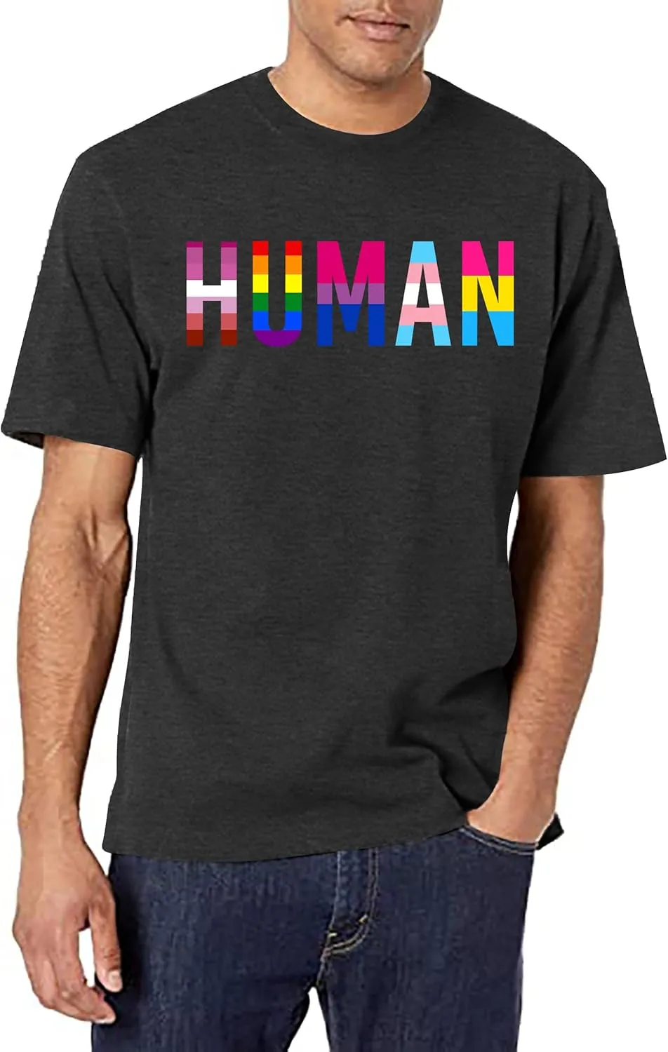 Pride Shirts Men: Human LGBTQ T Shirt Gay Pride Month Shirt Rainbow Graphic Tee LGBT Equality Blouse Tops